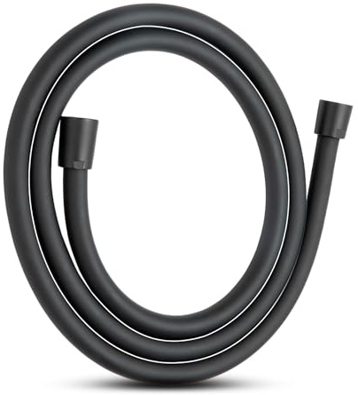 OFFO Shower Hose 1.2m, PVC Smooth Shower Pipe with Washers, Flexible Anti-Kink Handheld Shower Head Hose,High Pressure Shower Hose for Bath Taps Replacement,Matte Black