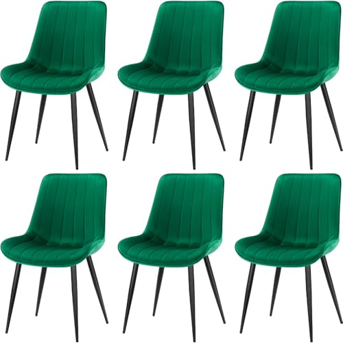 FRUOGO Esszimmerstühle 6er Set,Samt Polesterstuhl,Robuste Metallbeine,Modernes Streifendesign für Esszimmer,Wohnzimmer,Küche,Lounge,Grün