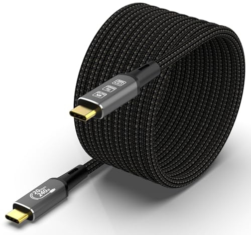 CableDeconn USB4 Thunderbolt 4 förlängningskabel 5 m 16,5 fot 240 W 4K USB C M/M snabbladdning 20 Gbps dataöverföringskabel 8 K @ 60 Hz 4K @144 Hz video kompatibel med MacBook M1 M2 M3
