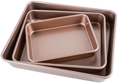 3-teiliges Edelstahl Backblech Set, Backformen Set – Nicht-toxisches Backzubehör für Ofen (Rechteckige Kuchenformen, Brownies, Lasagne) | Spülmaschinenfest & Hochwertiges Ofenzubehör (3er Set)