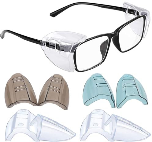 Vilbocr 4 pares de protectores laterales para gafas Slip on Clear Side Shields para gafas, protección ocular Lunette (hasta 12 mm de ancho de patilla), apto para gafas pequeñas y medianas (varios