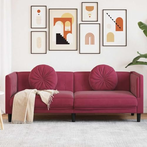 ChicAbode Sofa mit Kissen 3-Sitzer Weinrot Samt Polstersofa mit Kissen 3-Sitzer, Loungesofa Couch für Wohnzimmer, Designsofa Wohnzimmersofa Sitzmöbel, Modern