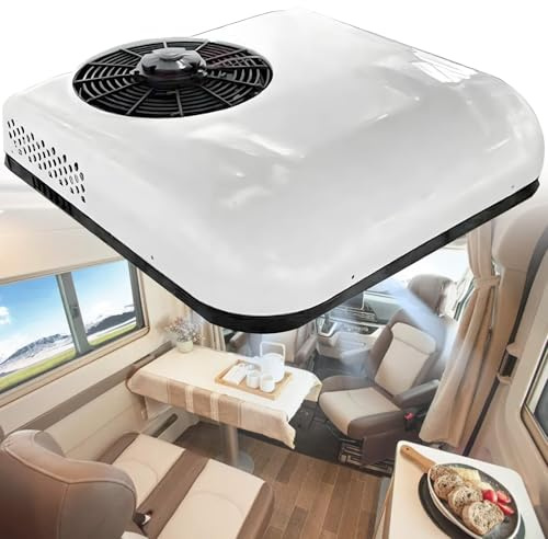 moupeaktain Climatiseur Toit 12V/24V CC pour Camping-Car, Refroidissement, climatisation Camping Car, Climatisation Stationnement avec Télécommande,pour Camping-Cars/Camions/Bus Etc,White-24V