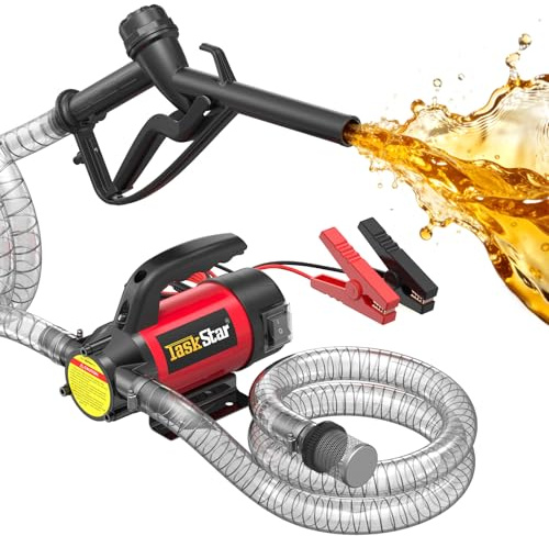 TaskStar 12V Fuel Transfer Pump Kit: 50L/Min Electric Diesel Transfer Pump with Fuel Nozzle, Filter & Hoses for Diesel Kerosene Transformer Oil, Protable Oil Pump for Home Farm Boat Fueling