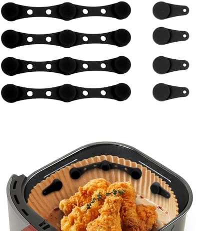 FIohiros 8 Stück Magnete für Airfryer Backpapier Silikon, hitzebeständige Sicherheitsschnalle sichert Pergamenteinlagen, verhindert, dass Papier verbrennt, passend für Philips,Cosori(Schwarz)
