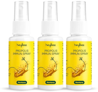 heybee® Propolis Immun-Spray mit Vitamin D, 30 ml (3er Pack) - das Mundspray für Kinder & Erwachsene, wohltuend für Hals & Rachen + stärkt das Immunsystem, Inhaltsstoffe aus nachhaltiger Imkerei