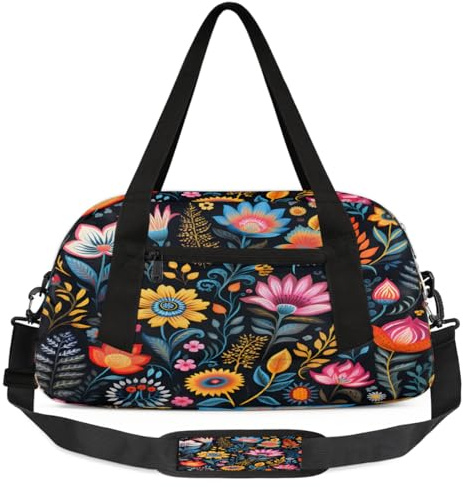 Kinder-Seesack im Ethno-Stil, buntes Blumenmuster, klein, leicht, Reise-Sporttasche für Jungen und Mädchen, Wochenendtasche, Fitnessstudio, Tragetasche für Schule, Sport, Übernachtung