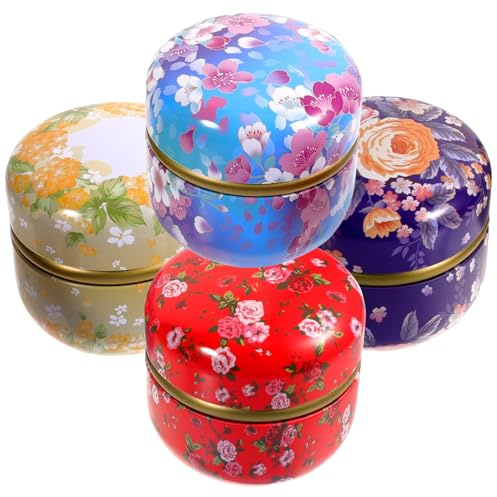 COLLBATH Tinplate Storage Boxes Canisters with Lids for Tea and Biscuits 4pcs with Beautiful Retro Pattern, Lightweight and Fine Workmanship for Festive Atmosphere Decoration