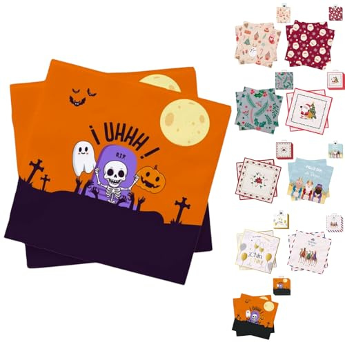ANDINUS Serviettes Halloween 33 x 33 cm | Lot de 40 serviettes en papier décorées avec des motifs amusants et colorés pour fêtes, anniversaires, événements et usage quotidien
