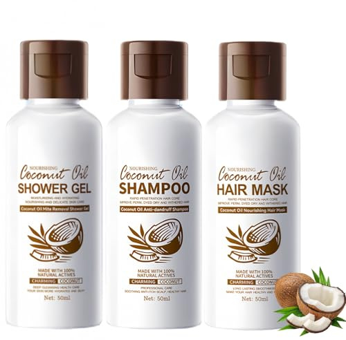 Coconut Oil Travel Size Shampoo and Conditioner,Coconut Shampoo and Conditioner Travel Set,Mini Sham/poo and Condi/tioner Set,Bath&Hair Care S/et,Tra/vel Shower Gel,Hair Con/ditioner,Hair Care