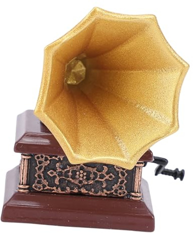 SPYMINNPOO Phonographe Miniature, Mini Boîte à Musique Gramophone Rétro, Décor Vintage Artisanal en Résine pour Maison de Poupée, Chambre à Coucher et Salon