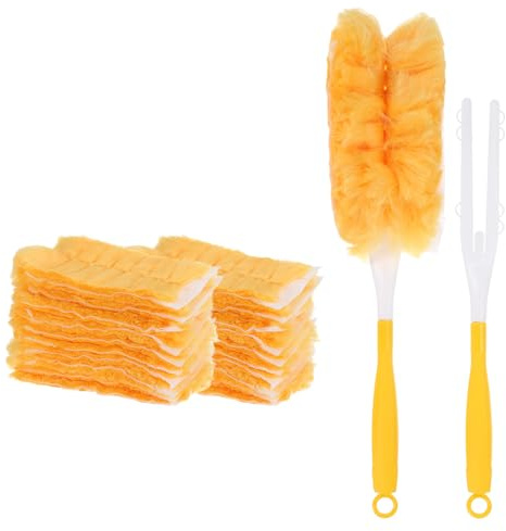 sourcing map 2 plumeros desechables de 360° con mango amarillo para limpieza con 4 microfibras para paredes ciegas, ventiladores de techo, muebles del hogar, electrónicos, con 20 plumeros amarillos