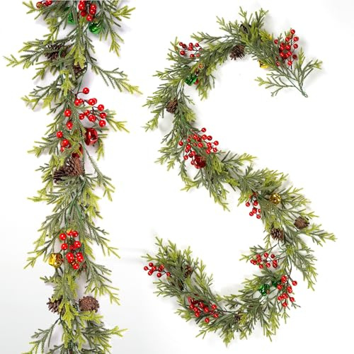 Sinoyer Green Artificial Fake Plants, Artificial Foliage Fake Leaves, Realistic Greenery Plants for Wedding Party, Garden Wall Room Decor,Indoor Outdoor Home Decor,Pine and Cypress Vine