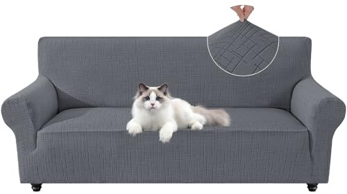 YSTELLAA Sofa Überzug 3 Sitzer Stretch, Kratzfester Sofabezug rutschfest Mit Armlehne, Universal Couch Überzug Dicke, Sofa Cover Waschbare, Für Wohnzimmer, Hellgrau