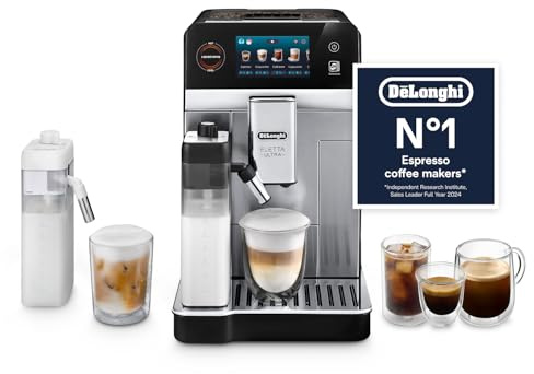 De'Longhi Eletta Ultra - Automatic Coffee Machine 50+ Drinks Silent Tech | Bean to Cup, Hot&Cool LatteCrema Automatic Milk Frother, One-Touch Hot&Cold Drinks, Colour Display, Metal, ECAM472.85.MB