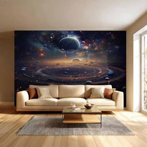 Space Photo Wallpaper, 3D Universe Wall Mural, Peel and Stick Wall Murals, Large Photo Wallpaper for Living Room Bedroom Dormitory Hotel Themed Rooms 300 x 210 cm