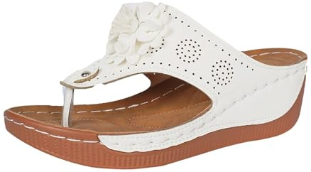 Sandalias de cuña para mujer, sandalias ortopédicas, separadores de dedos divididos, cómodas chanclas antideslizantes, con base suave, zapatos de playa, Blanco, 43 EU