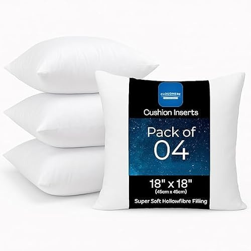 Pack of 4 (45 x 45 cm) Hollowfibre 18 Inch Square Cushion Pad Insert Inner Fillers Anti-Allergy Bounce Back Square Cushions