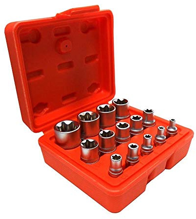 SET CHIAVI BUSSOLE TORX ATTACCO 1/4 3/8 1/2 CHIAVE 14 PZ BUSSOLA DA 4 A 24 MM