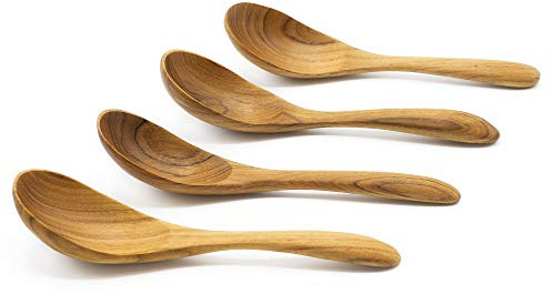 FAAY Teak Soup Spoons, Chinese Style, Handcraft from High Moist-Resistance Teakwood | Healthy Wooden Spoon, Cutlery, Flatware