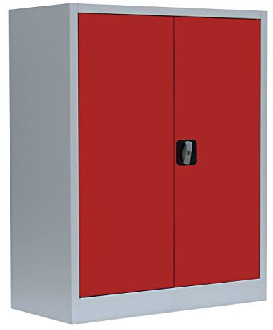 Flügeltürenschrank komplett montiert 100x80x38cm Metallschrank abschließbar Lagerschrank Aktenschrank 2 Fachböden 530314 grau/rot