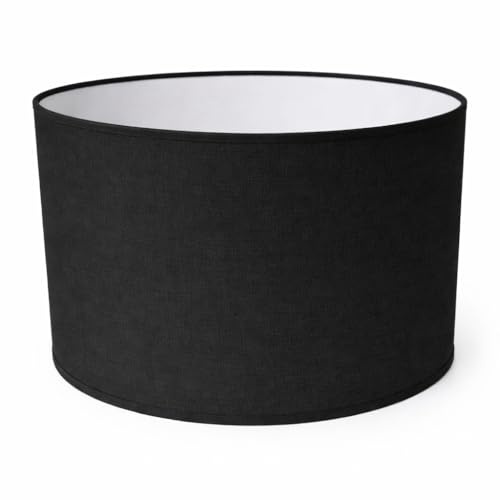Zylinder Lampenschirm Baumwolle Stoff handgefertigt für Deckenleuchte, Tischleuchte, Stehlampe (Schwarz, 30 cm Durchmesser 20 cm Höhe)