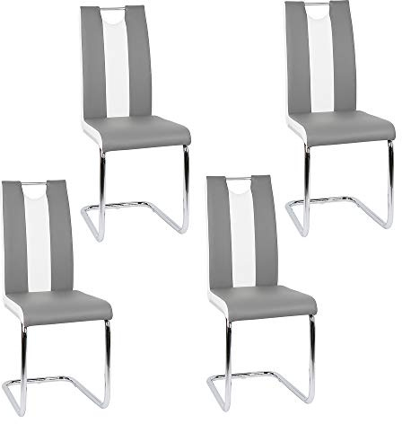 Esszimmerstuhl mit Hoher Rückenlehne, Schwingstuhl Set, 4-er Set, Grau + Weiß