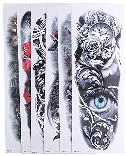 Temporäre Tattoos Männer Frauen 6 Blatt Große Vollarm Temporäre Tattoo Aufkleber Wasserdichte Körperkunst Gefälschte Tattoos Aufkleber für Arme und Beine