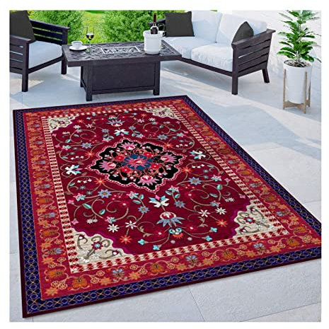 Siunwdiy Rot Teppich Waschbarer rutschfest Wohnzimmer Schlafzimmer Teppiche Kurzflor Rug Orientalischer Stil Vintage Hallenteppich Schlafzimmerteppich Teppiche Groß,140X200cm