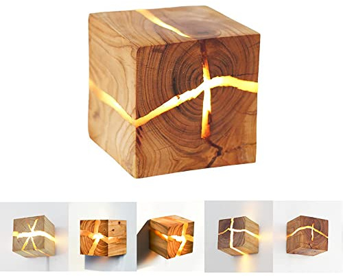 Lfoute Vintage Holz Wandleuchte LED 5W Kreative Wandlampe Nachtlampe Zufällig Riss Innen Wandbeleuchtung Für Schlafzimmer Wohnzimmer Esszimmer Flur Korridor Treppe Dekorative Lichter,3 pcs