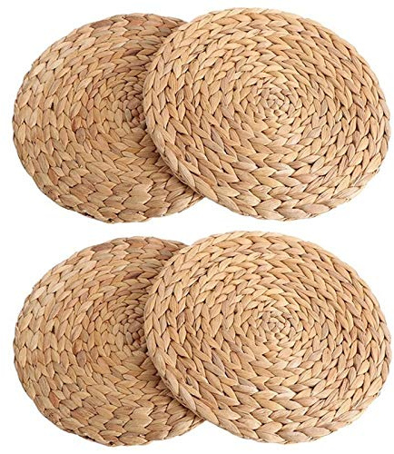 RTHGTFQD Manteles Individuales 4pc Natural Water Hyacinth Placemat Placemat Round Ratan Mesa Magse Hyacinth Placemat Round Woven Green Tropical Boda