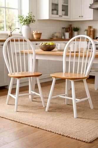 Boraam Windsor Farmhouse Dining Chairs, Set of 2 - Cream/Natural