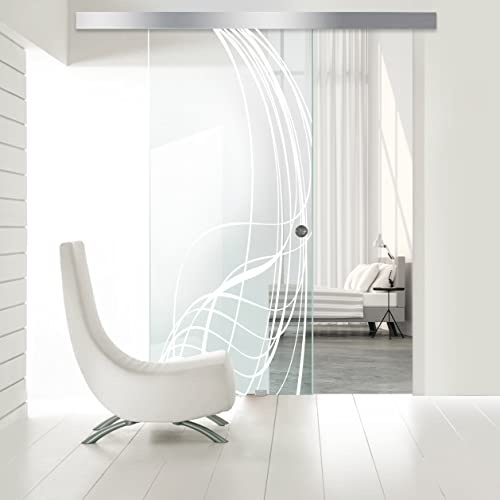 BOSS Porta Scorrevole in vetro modello LAVA 95x215 cm (60/85/95 cm) 8 mm, vetro Trasparente, Nano rivestito bianco, kit hardware complete (95x215 cm, SINISTRA)