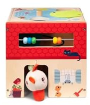 LILLIPUTIENS - Cubo de Actividades en Madera - Tema Granja - Ideal para bebés y niños - Despertar de los sentidos y la motricidad de los más pequeños - Juguete Educativo - Desde 12 Meses - 83412