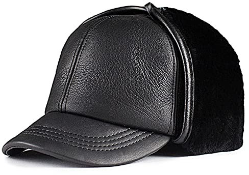 JIARY Leder Wintermützemit Ohrenklappen,Unisex Warme Schneedichte Fliegermütze,Schlittschuhlaufen und andere Outdoor-Aktivitäten,Schwarz,XXL (59~60cm)