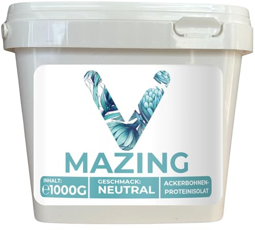 VMAZING Neutrales lösliches Ackerbohnenprotein Isolat mit 80% Eiweiss - 1Kg | Pflanzliches Proteinpulver ohne sandige Konsistenz | Geschmacksneutral ohne Zusatzstoffe - Neue Rezeptur
