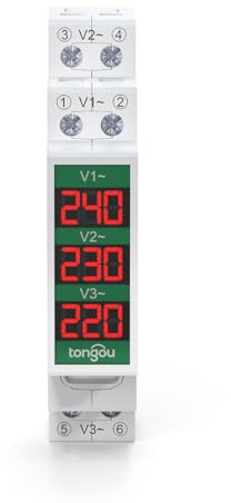 TONGOU Voltímetro voltímetro de 3 fases, pantalla digital, CA 60-450 V, voltaje digital, para montaje en carril DIN para mediciones