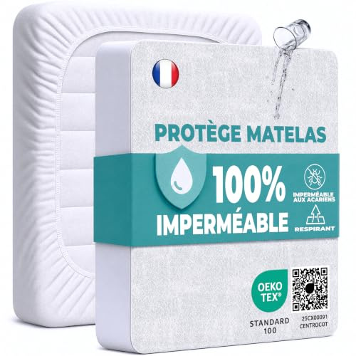 Protège Matelas 140x190 cm Alèse Impermeable Drap Housse en Coton et Microfibre Protection Lit pour Adulte et Bebe Alaise pour Incontinence Anti-Acarien Couvre-Matelas Pipi Lavable en Machine