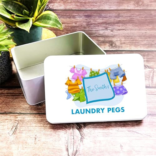 Colourful Hanging Clothes Laundry Rectangle Personalised Peg Tin Personalised Gift | Custom Gift | Personalized Tin | Personalised Tins | Gift For Her | Gift For Him