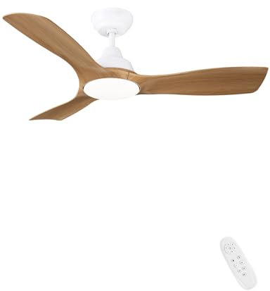 CJOY Ceiling Fans with Lights and Remote, 42 inch Ceiling Fan with 3 Blade, Quiet Reversible DC, Dimmable 3 CCT LED Memory, Sleep Mode, 6 Speeds for Patio, Living Room, Bedroom, Kitchen, Woodgrain