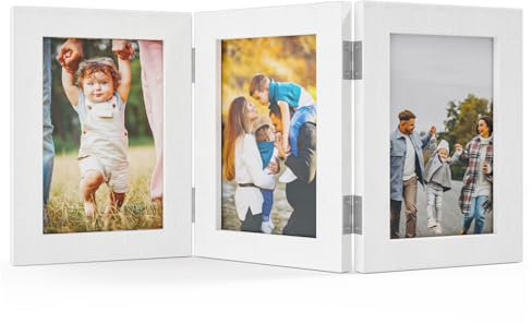 Feelhap Bilderrahmen Collage Holz Weiß 3 Bilderrahmen Holz für 3 Fotos Dreifach Faltbarer Rahmen Aufklappbar Fotorahmen Portraitrahmen Rahmen Frame Familie Hochzeit Geschenke