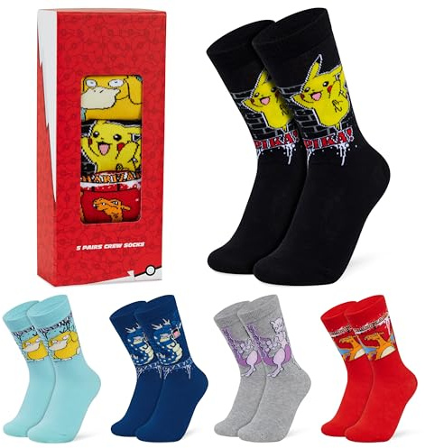 Pokémon Chaussettes Garçon, Lot de 5 Paires Douces et Respirantes - Cadeau Enfant (Multi, 29-35 EU)
