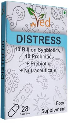 Complejo probiótico y prebiótico VED Distress Complex - 10 mil millones de UFC - 28 cápsulas de complejo probiótico para mujeres y hombres - Lactobacillus Piantarum, Casei, suministro para 28 días