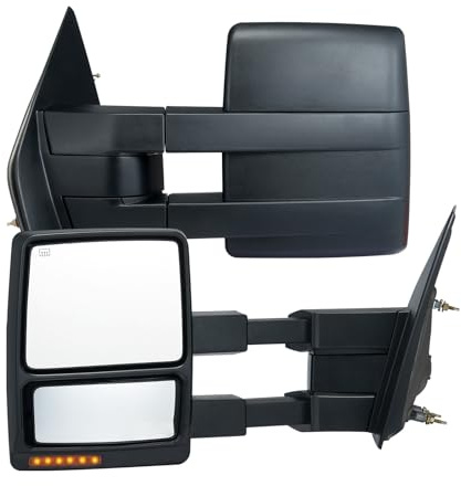 VEVOR Towing Mirrors Fit for 2004-2014 Ford F150, Power Heated LED Turn Signal Puddle Light Tow Mirrors Manual Controlling Telescoping Folding Black