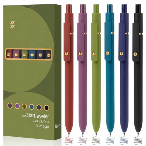 FIOVER Colored Pens, 6 Pack Colorful Gel Pens, Quick-Dry 0.7mm Medium Point for Journaling, Note Taking, Doodling, Aesthetic Office School Supplies, Gifts for Women Men(6PCS Vintage Colorful)