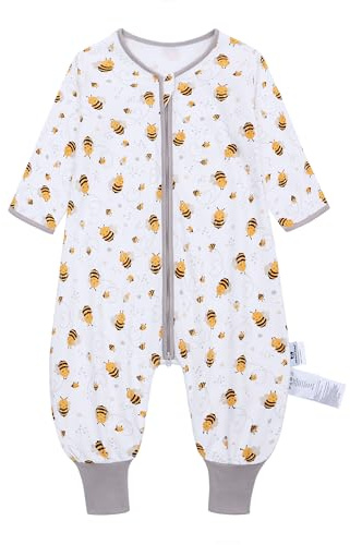 Miracle Baby Sacco nanna estivo con piedi, 0,5 Tog, 100% cotone, per bambini, con maniche, per ragazzi e ragazze, api, L/95-105CM
