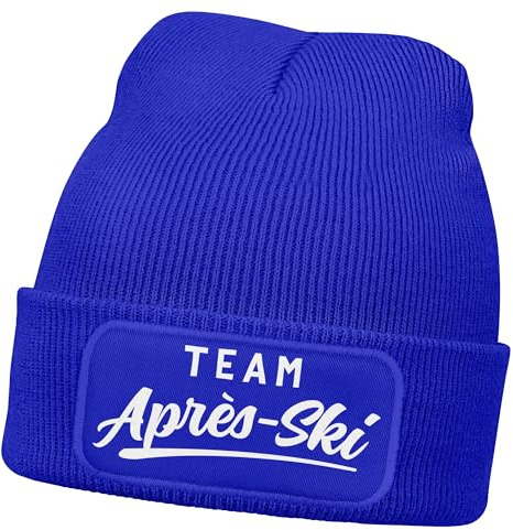 MoonWorks® Damen Beanie Patch Skifahren Strickmütze mit Spruch Team Après Ski Aufdruck Lustig Damenmütze