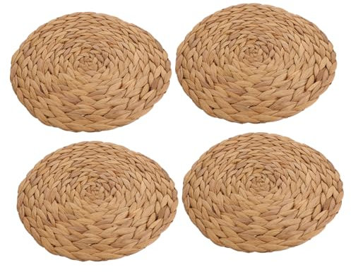 PHENOFICE 4pcs Handmade Round Cup Coasters Heat Insulation Tabletop Mats for Table Woven Placemat Coaster