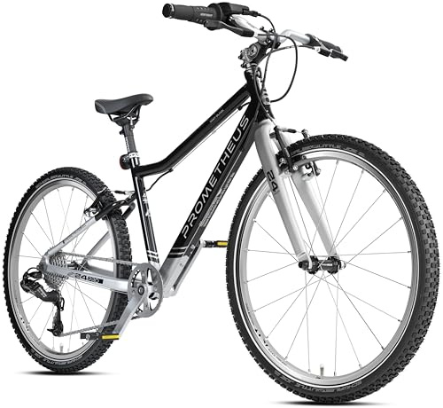 PROMETHEUS BICYCLES PRO Fahrrad 24 Zoll Jungen Mädchen | Premium Kinderfahrrad 24 Zoll Jungen alu ab 7 Jahre Super leicht | 8 Gang SRAM X4 Schaltung | Schwarz Silber