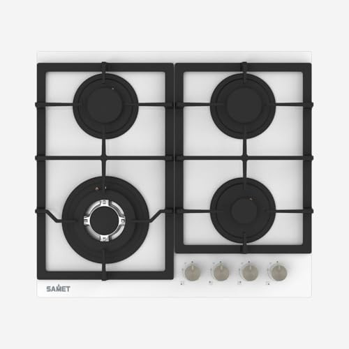 Placa de gas de 4 fuegos de cristal blanco 60 cm - Dafne60